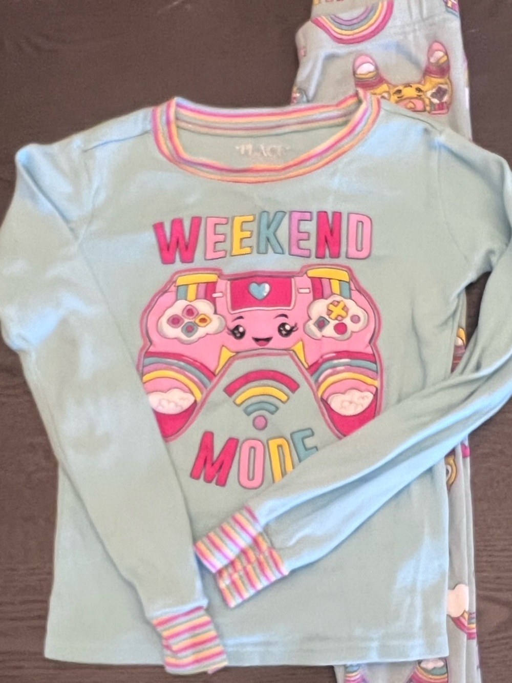 Children’s Place Light Blue 'Weekend Mode' Rainbow Game Controller Pajama Set
